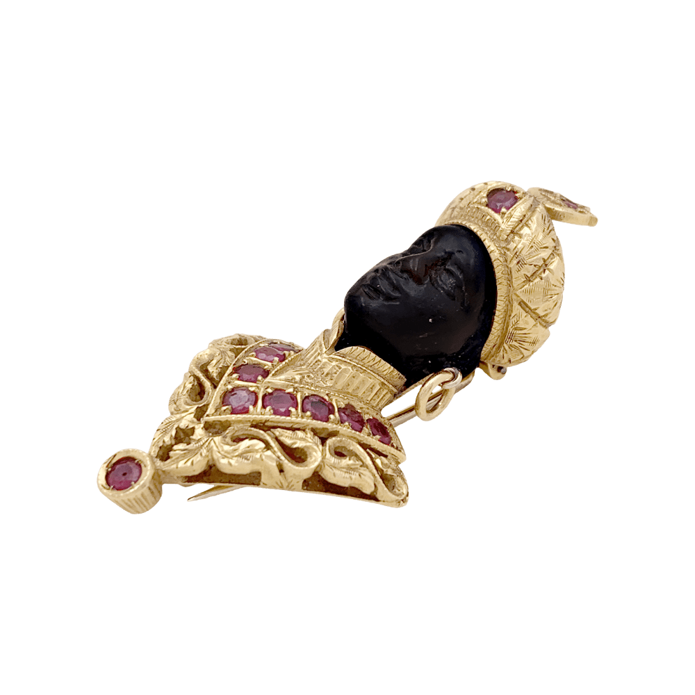 Broche Clip G.NARDI "Moretto" en or jaune, rubis et ébène - Castafiore