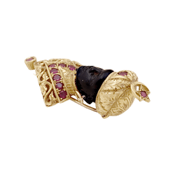 Broche Clip G.NARDI "Moretto" en or jaune, rubis et ébène - Castafiore