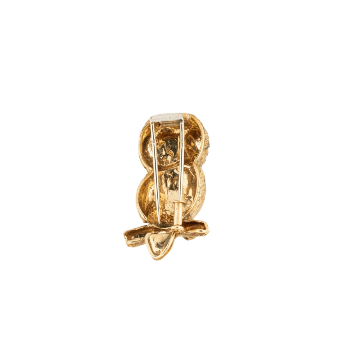 Broche Clip HERMÈS Chouette en or jaune et émail - Castafiore