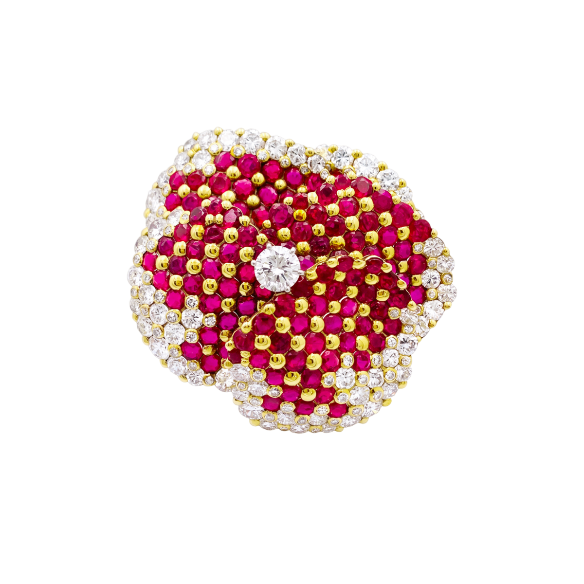 Broche Clip "Pensée" en or jaune, rubis et diamants - Castafiore