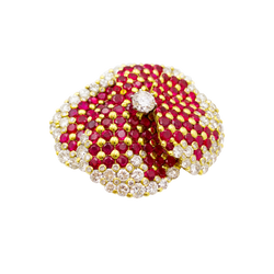 Broche Clip "Pensée" en or jaune, rubis et diamants - Castafiore
