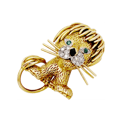 Broche Clip VAN CLEEF & ARPELS "Lion Ébouriffé" en or jaune, or blanc, émail, émeraudes et diamants - Castafiore
