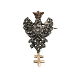 Broche CROIX Lorraine en or rose et argent avec diamants - Castafiore