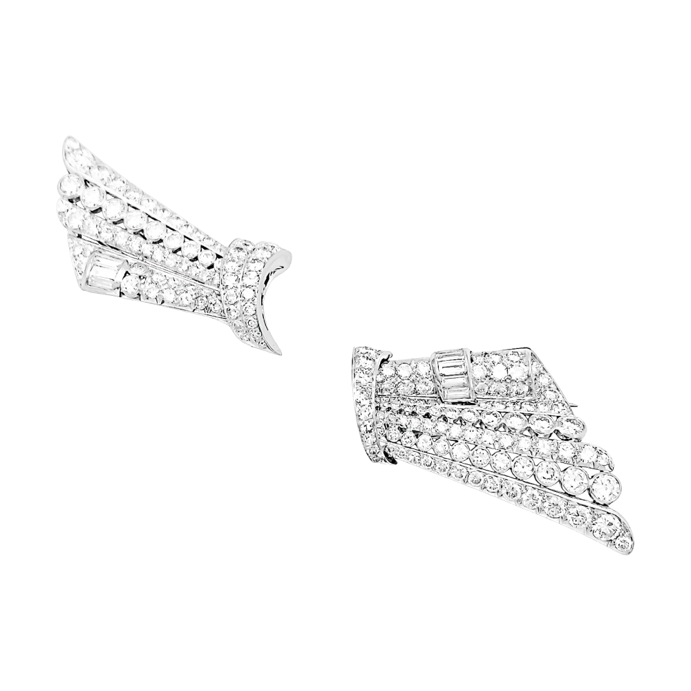 Broche Double-Clip en or blanc, platine et diamants - Castafiore
