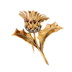 Broche Double Épingle BOUCHERON "Fleur de chardon" en or jaune, or blanc et diamants - Castafiore
