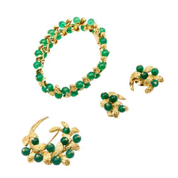 Broche Double Épingle VAN CLEEF & APRELS "Gui" en or jaune et chrysoprases - Castafiore