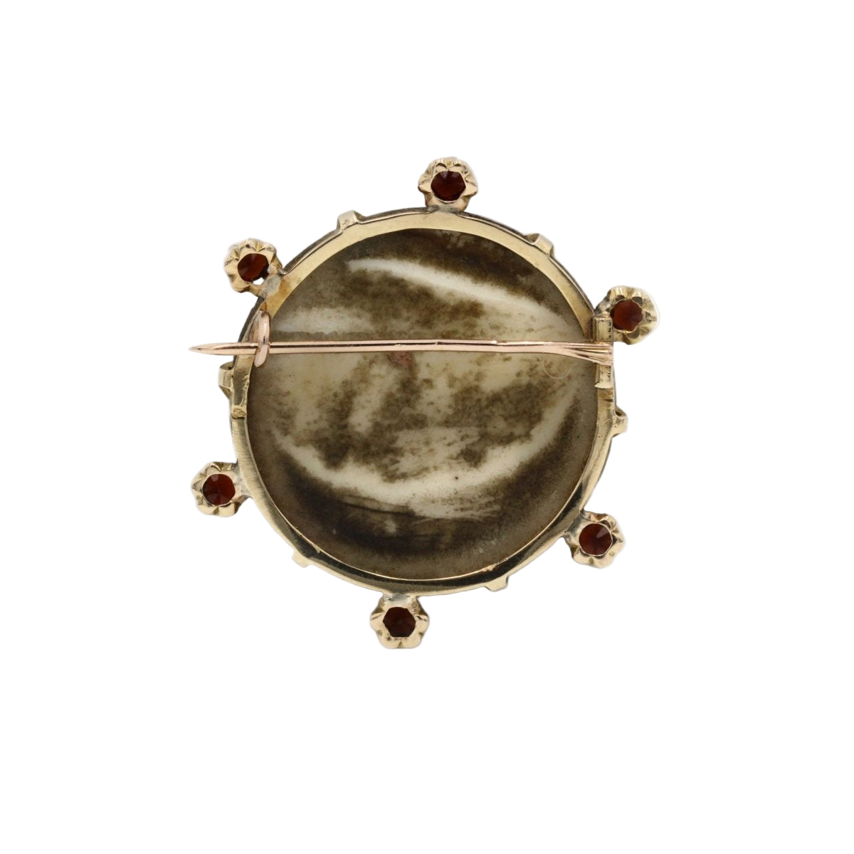 Broche Double portrait en or jaune grenats camée os - Castafiore