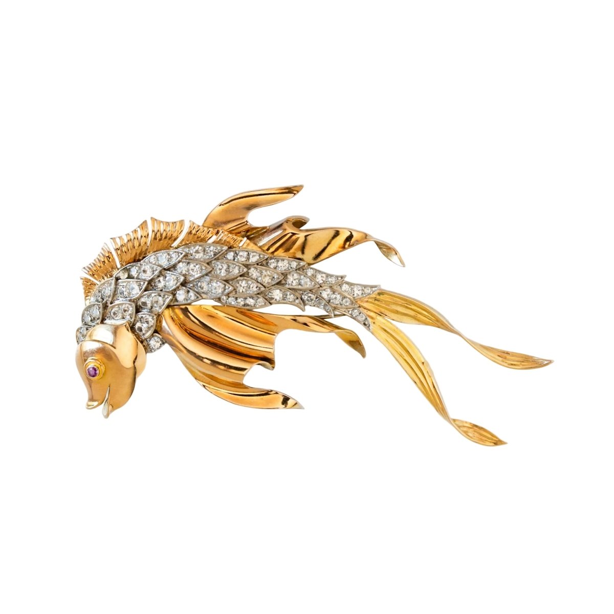Broche DUSAUSOY "Poisson" en or jaune et platine - Castafiore