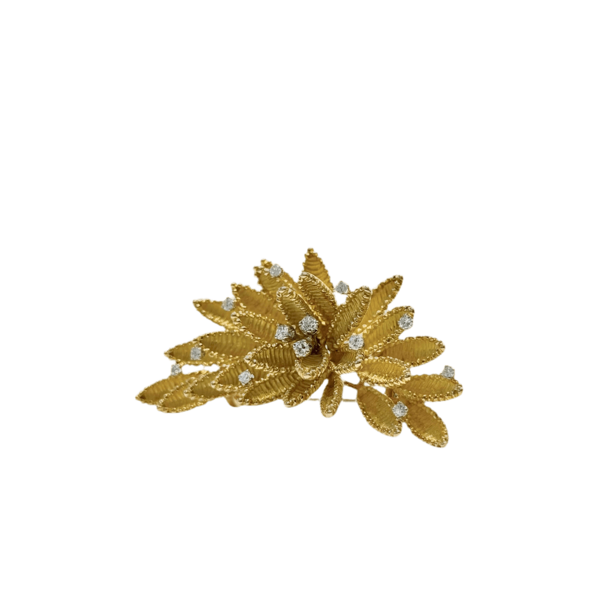 Broche EDOUARD RICHARDS Feuillage en or jaune et diamants - Castafiore