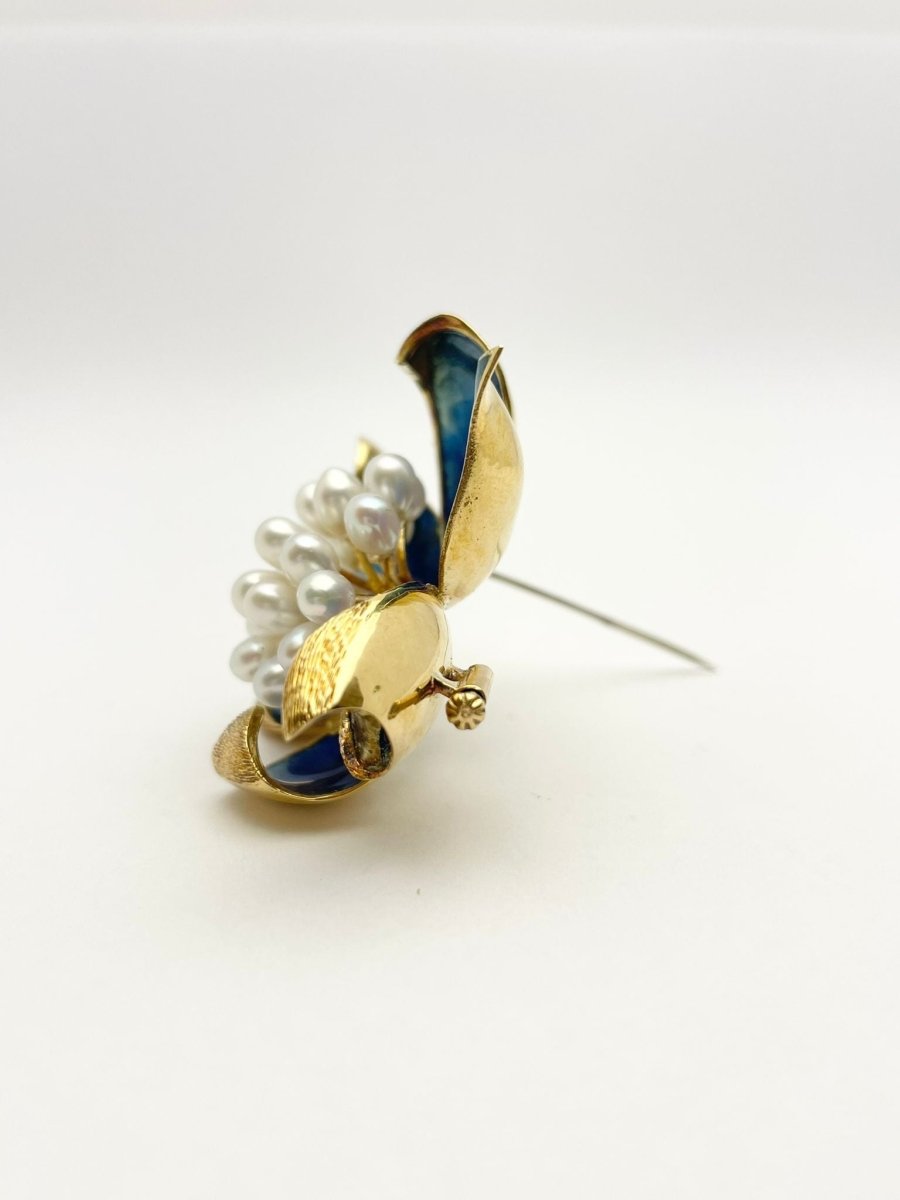 Broche en or avec perles de culture et émail - Castafiore