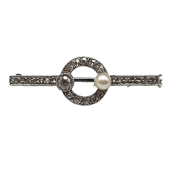 Broche en or blanc, perle et diamants - Castafiore