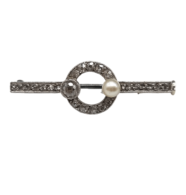 Broche en or blanc, perle et diamants - Castafiore