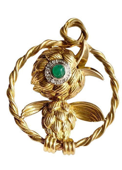 Broche en or jaune 18k et platine représentant un oiseau - Castafiore