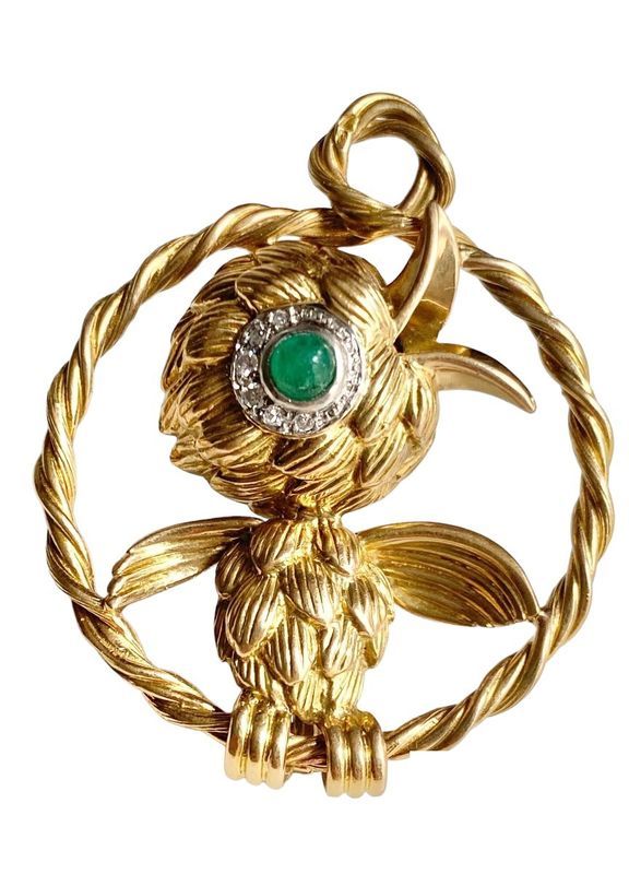 Broche en or jaune 18k et platine représentant un oiseau - Castafiore