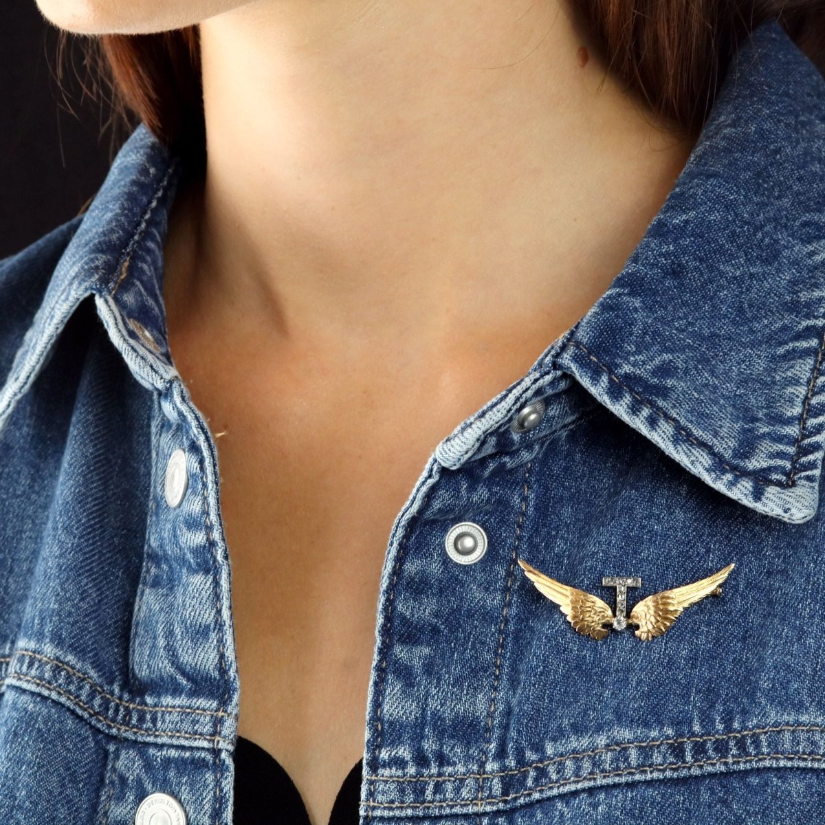 Broche en or jaune, argent et diamants - Castafiore