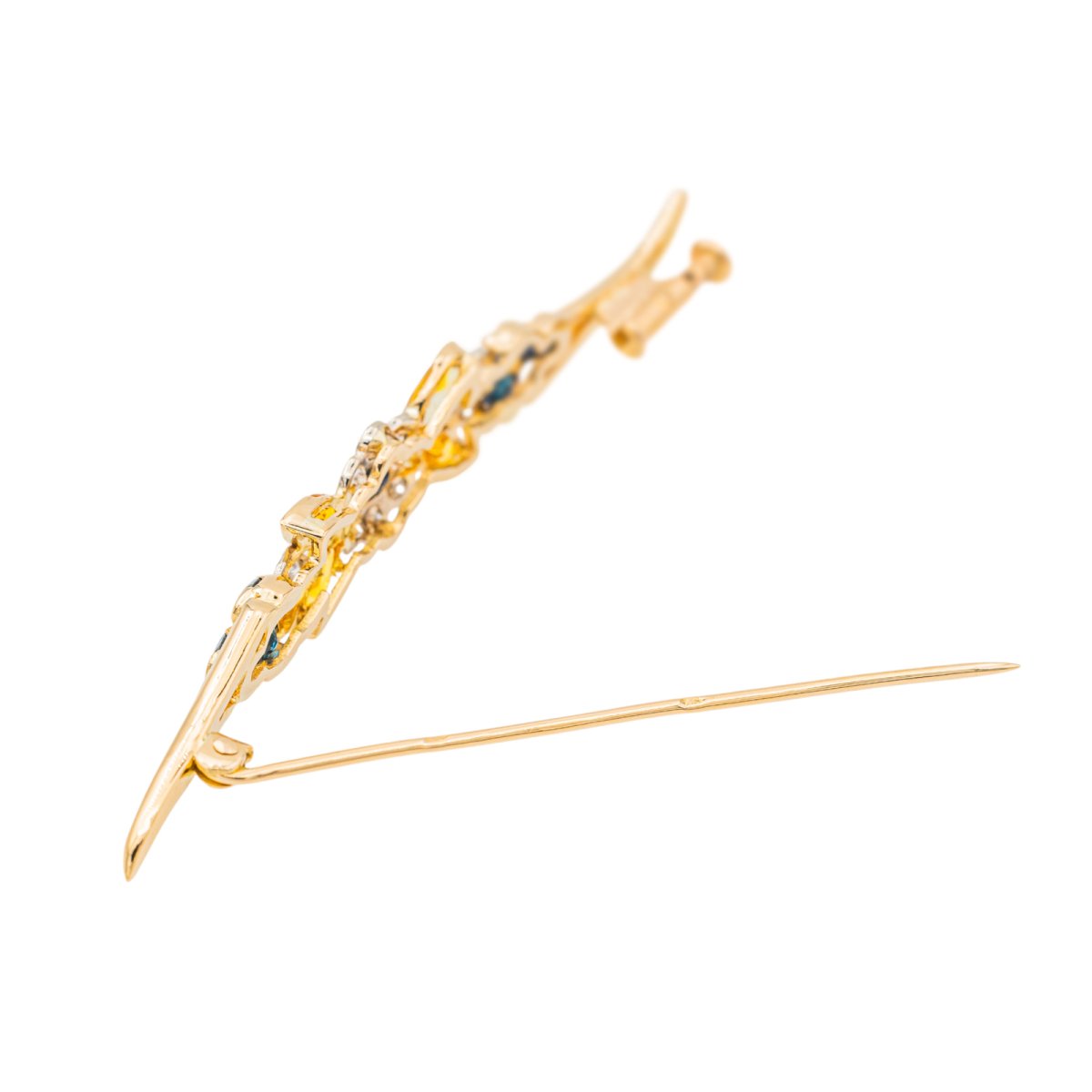 Broche en Or Jaune avec Saphirs, Citrines et Diamants - Castafiore