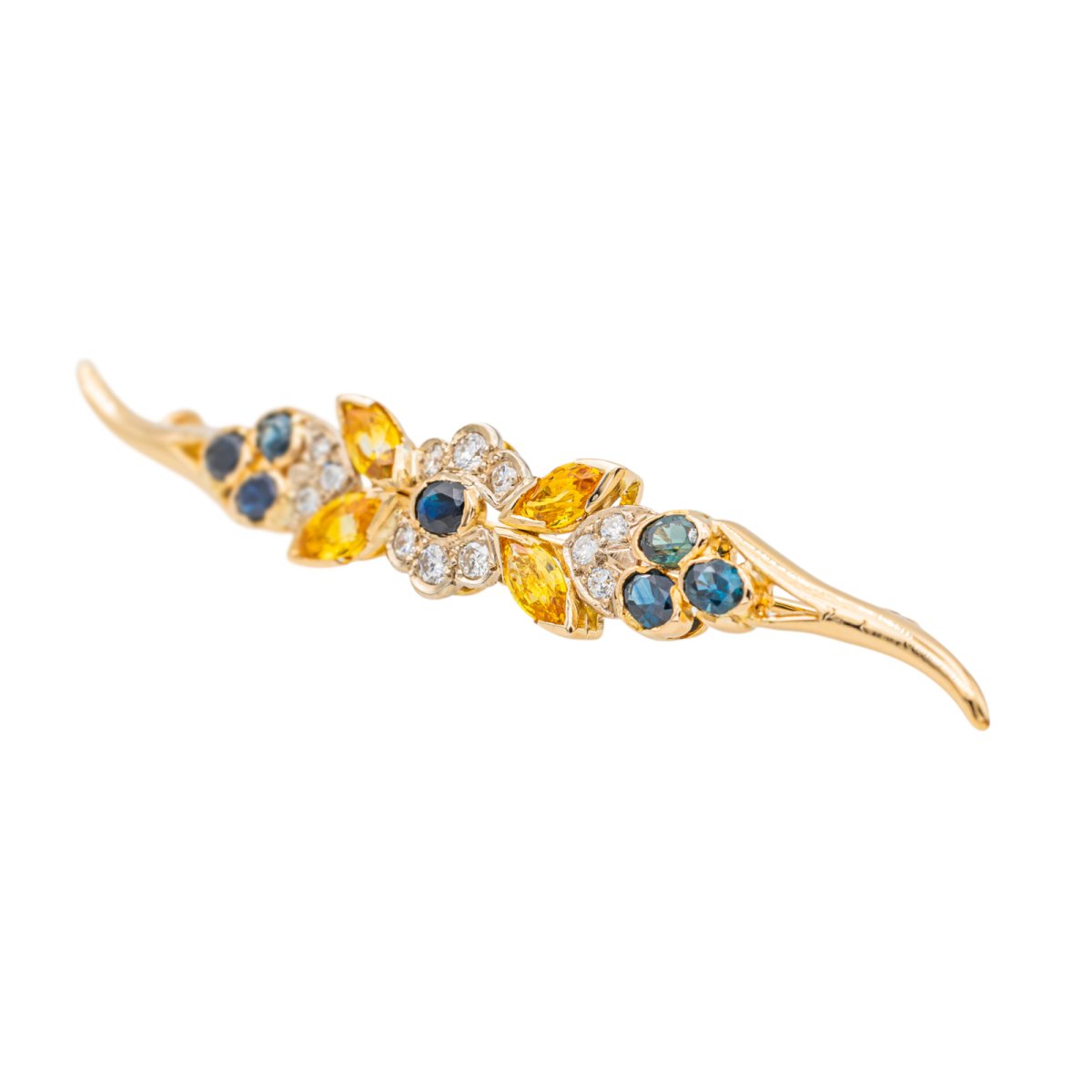 Broche en Or Jaune avec Saphirs, Citrines et Diamants - Castafiore