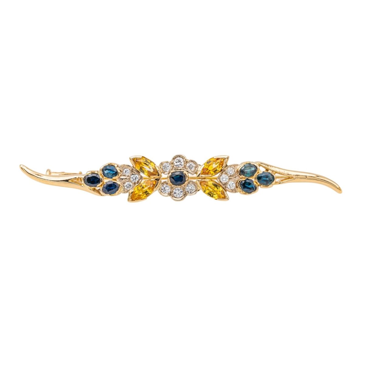 Broche en Or Jaune avec Saphirs, Citrines et Diamants - Castafiore