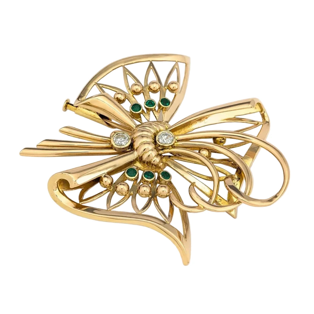 Broche en or jaune, émeraudes et diamants - Castafiore