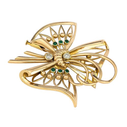 Broche en or jaune, émeraudes et diamants - Castafiore