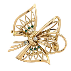 Broche en or jaune, émeraudes et diamants - Castafiore