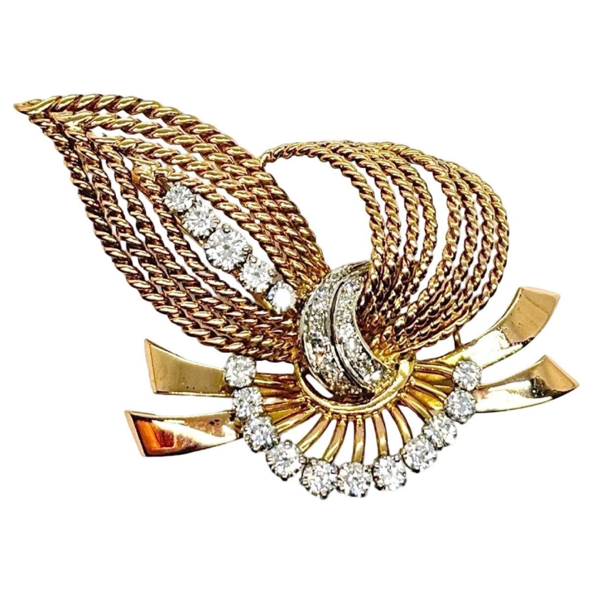 Broche en or jaune et diamants - Castafiore