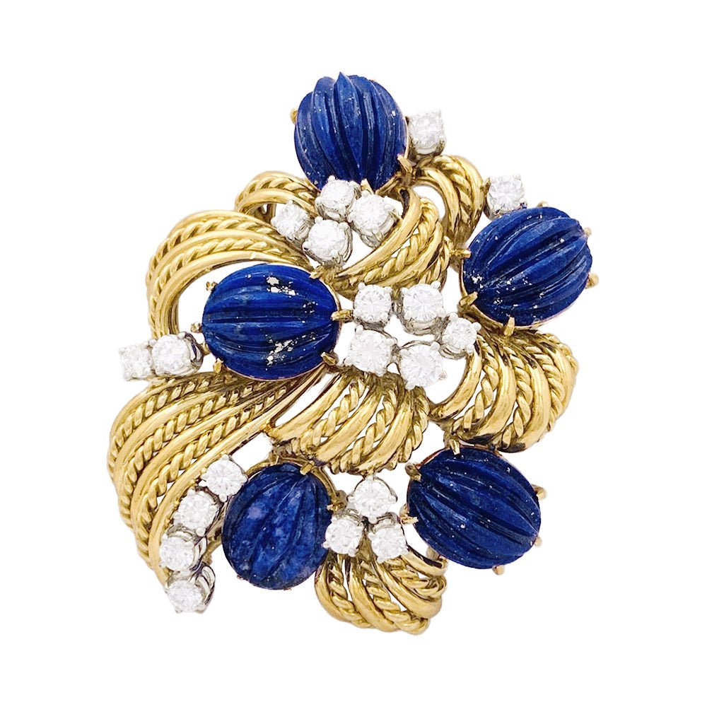 Broche en or jaune, lapis lazuli et diamants - Castafiore