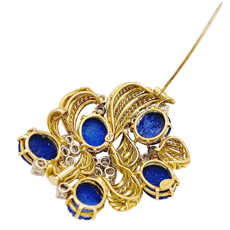 Broche en or jaune, lapis lazuli et diamants - Castafiore