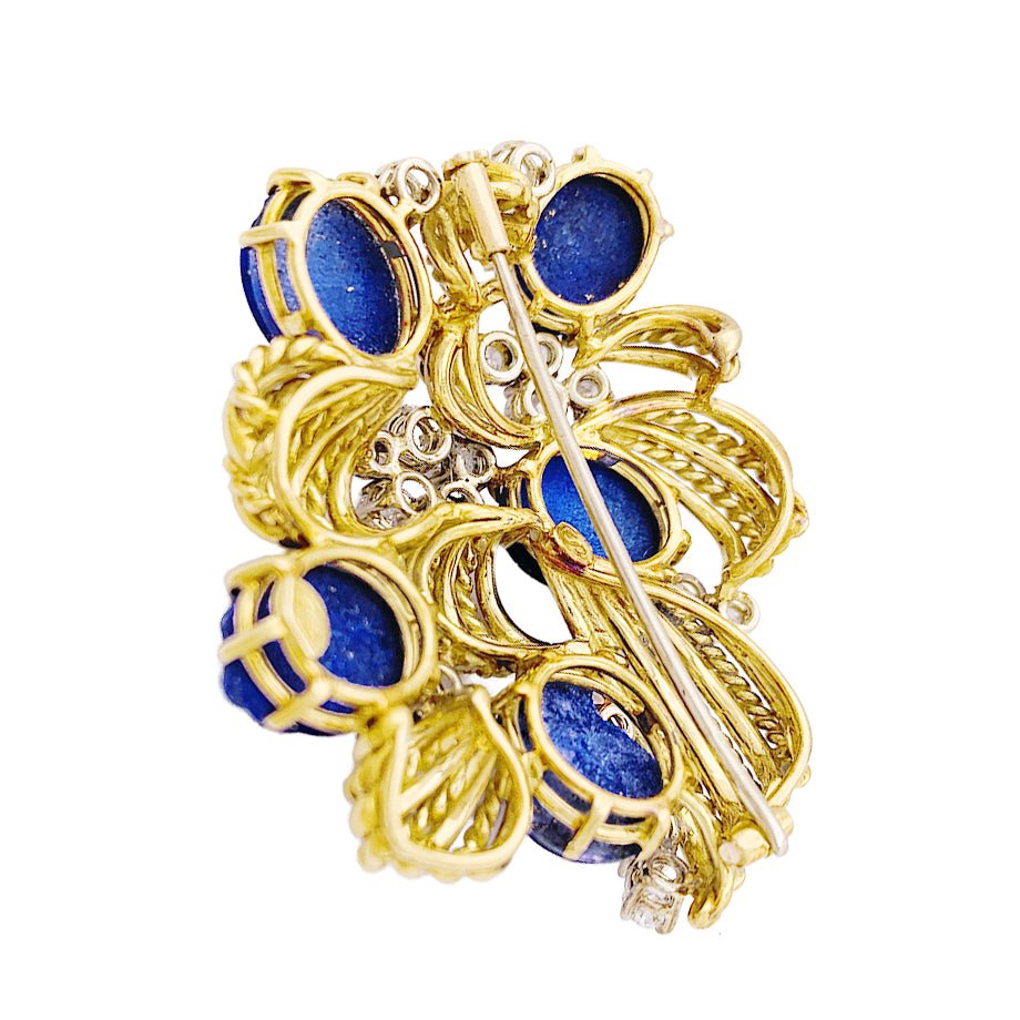 Broche en or jaune, lapis lazuli et diamants - Castafiore