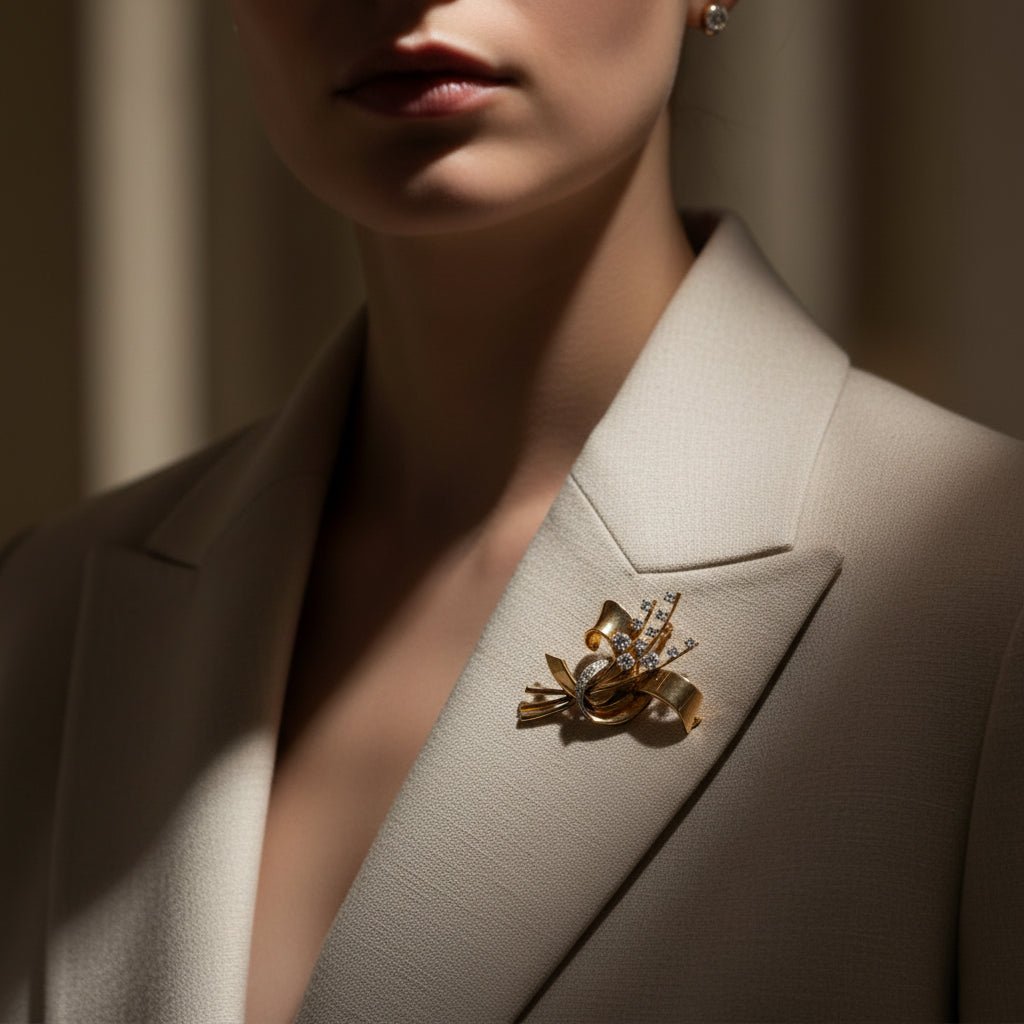Broche en or jaune, platine et diamants 1,05 carats - Castafiore