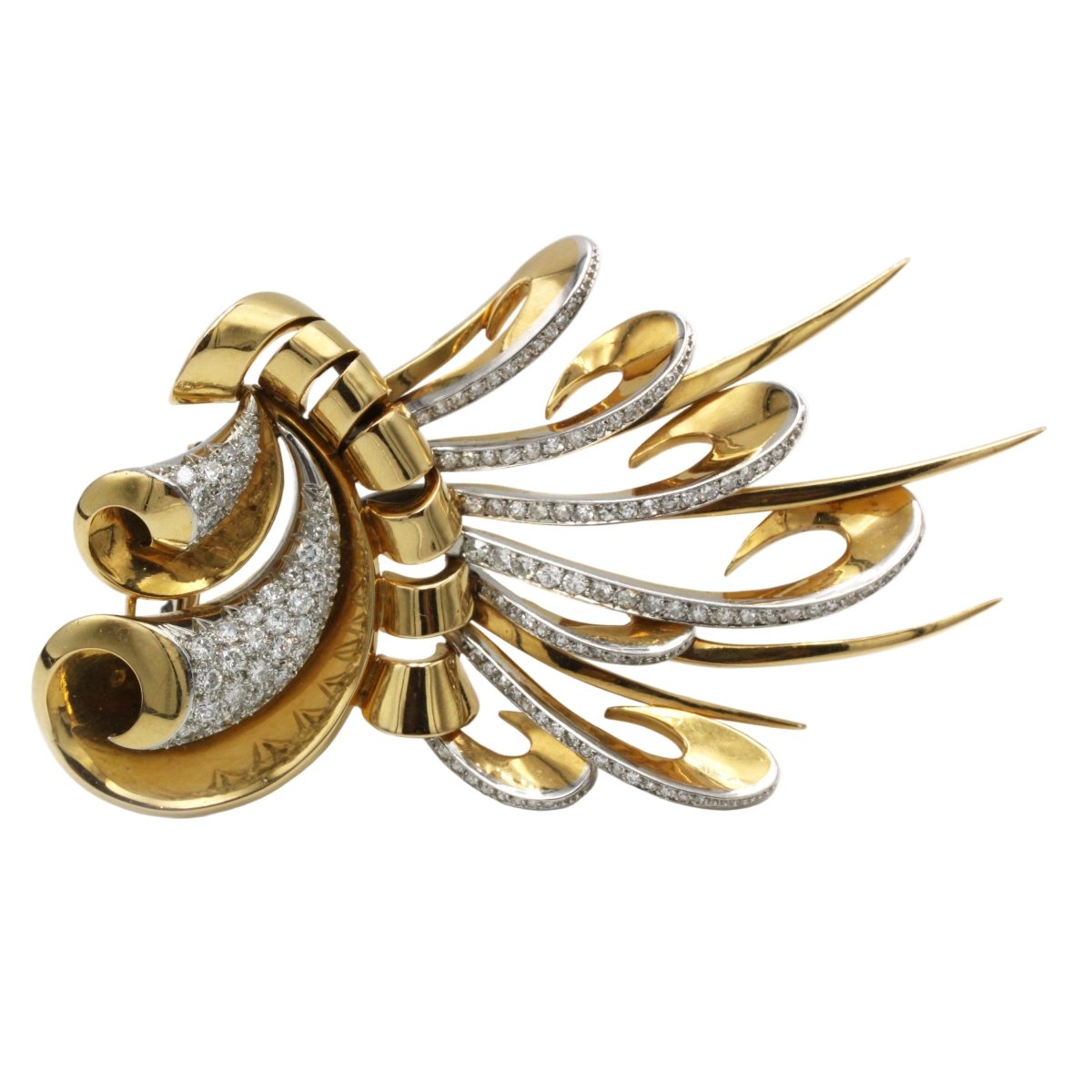 Brooch Barrette in yellow gold, paltinium and diamonds. – Castafiore