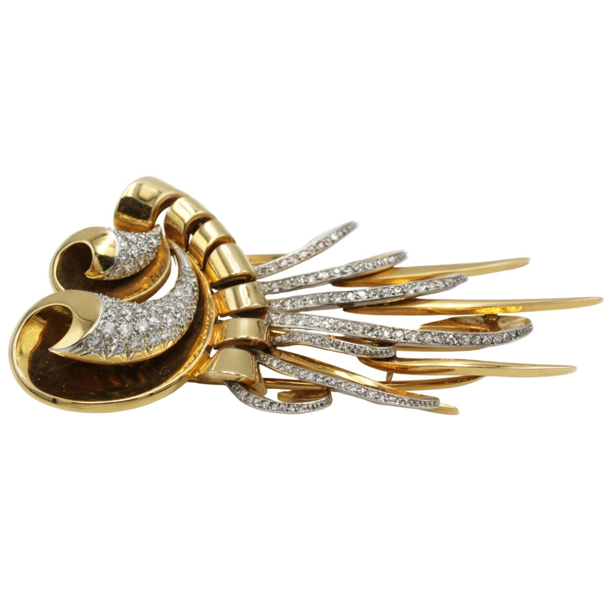 Broche en or jaune, platine et diamants - Castafiore