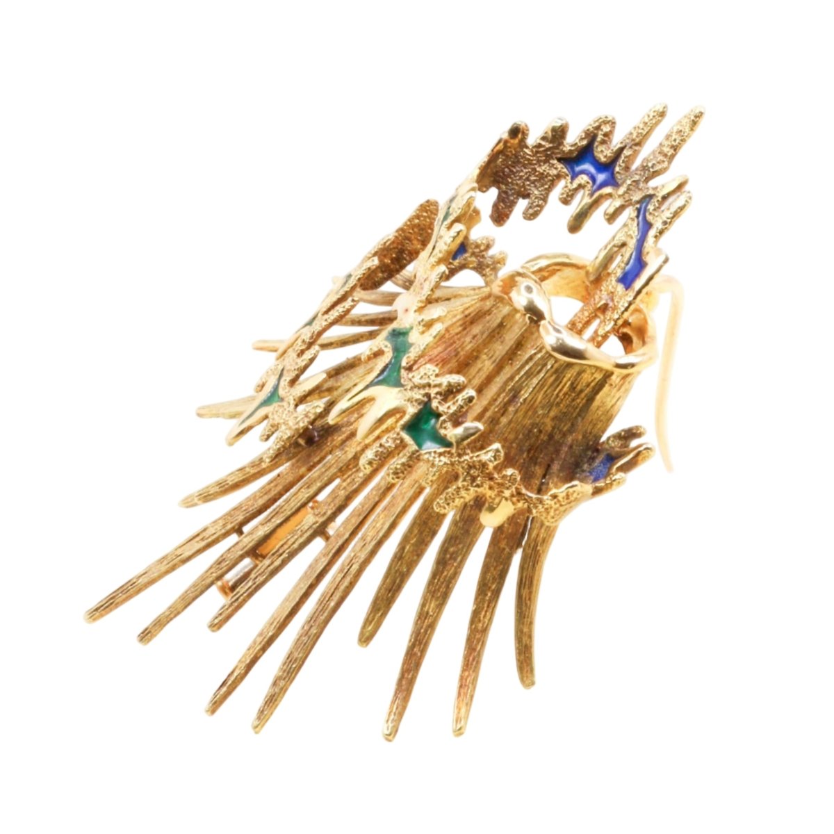 Broche Épingle BECKER & BRASIER "Volcan" en or jaune et émail - Castafiore