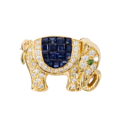 Broche Épingle "Éléphant" en or jaune, saphirs et diamants - Castafiore