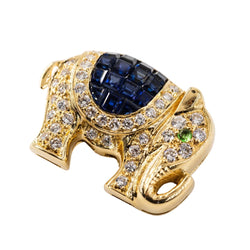 Broche Épingle "Éléphant" en or jaune, saphirs et diamants - Castafiore