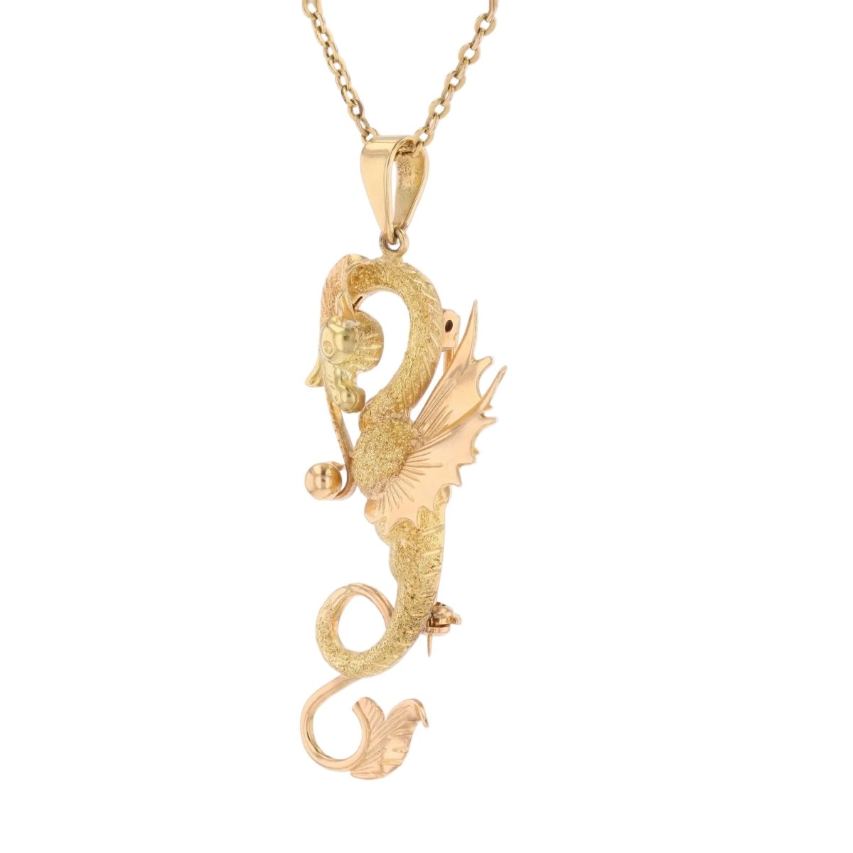 Brooch two gold dragon pendant