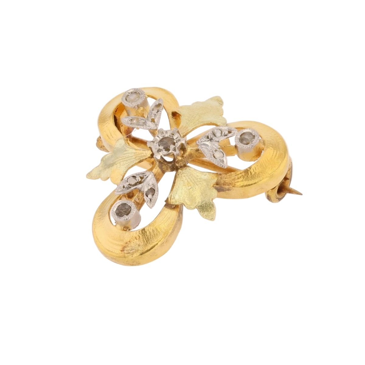 Broche Épingle en or blanc, or jaune, or vert et diamant - Castafiore