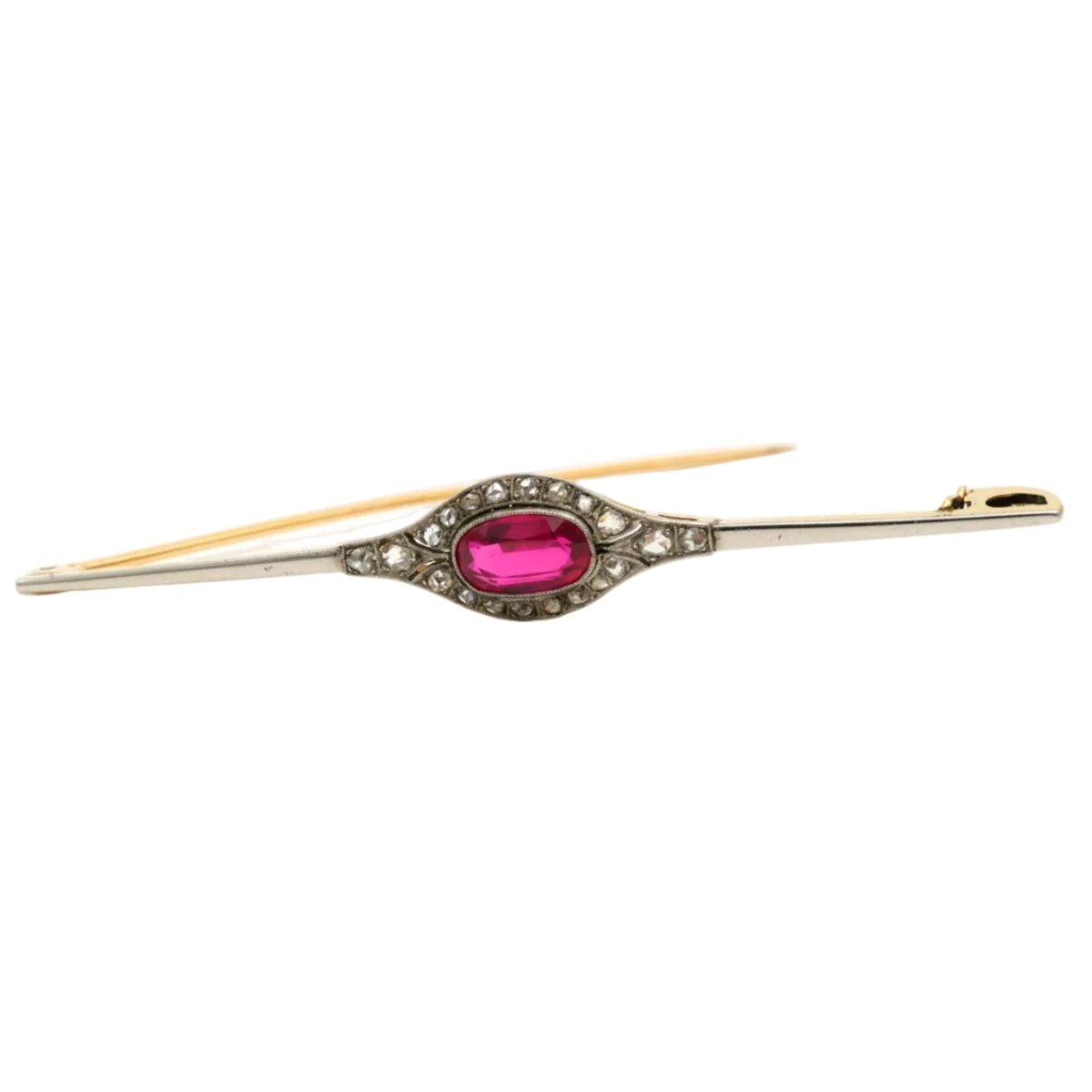 Broche Épingle en or blanc, or jaune, rubis et diamants - Castafiore