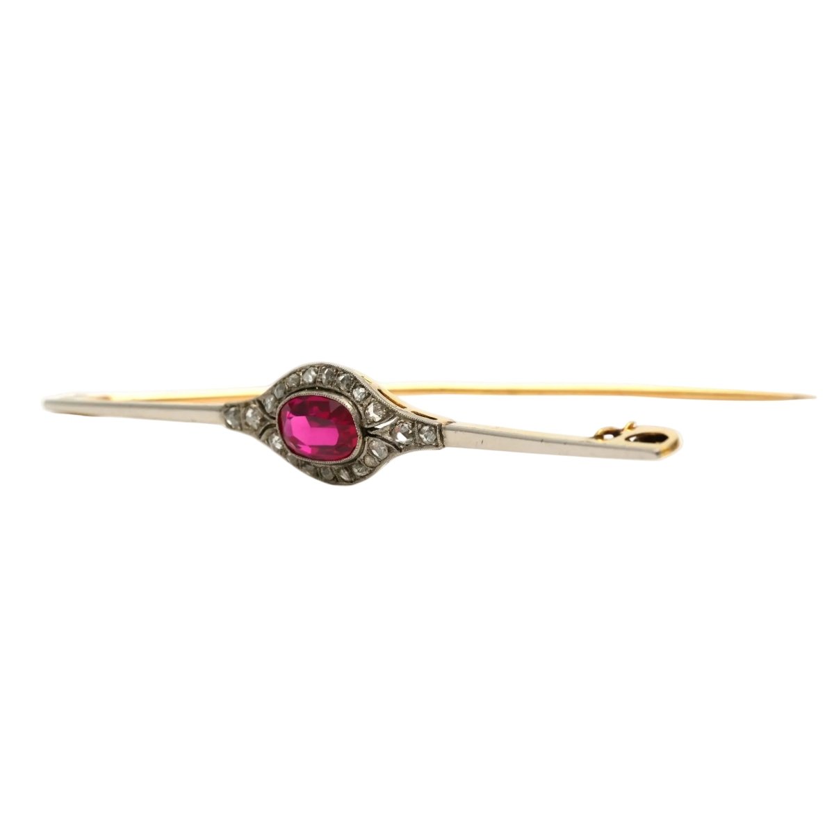 Broche Épingle en or blanc, or jaune, rubis et diamants - Castafiore
