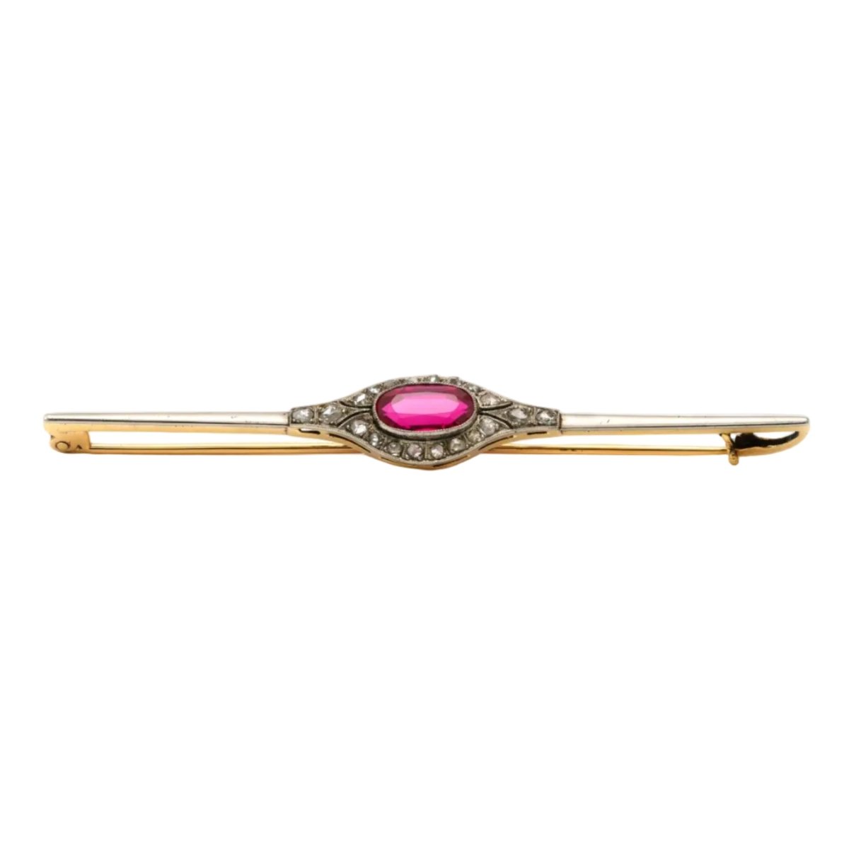 Broche Épingle en or blanc, or jaune, rubis et diamants - Castafiore