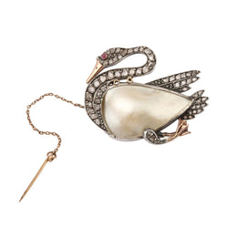 Broche Épingle en or blanc, or jaune, rubis, nacre et diamants - Castafiore