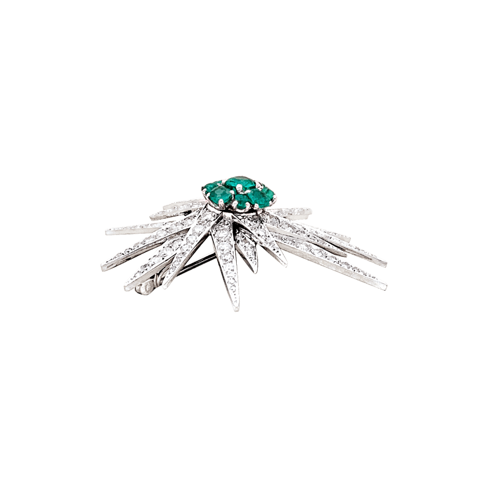 Broche Épingle en or blanc, platine, émeraude et diamants - Castafiore