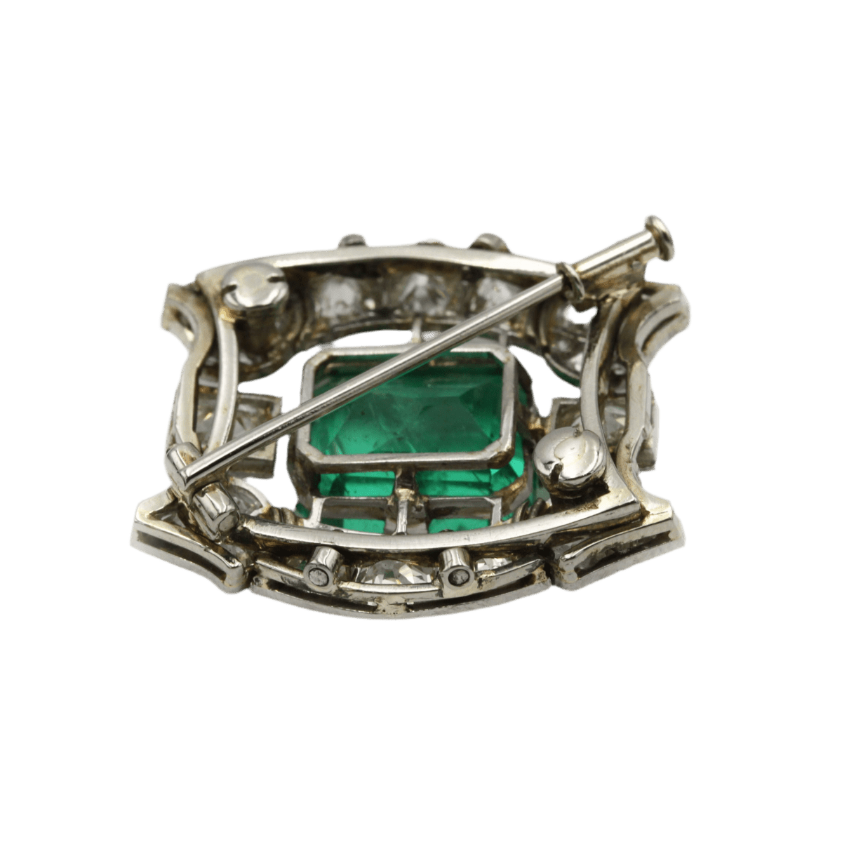 Broche Épingle en or blanc, platine, émeraude et diamants - Castafiore