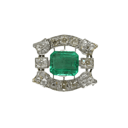 Broche Épingle en or blanc, platine, émeraude et diamants - Castafiore