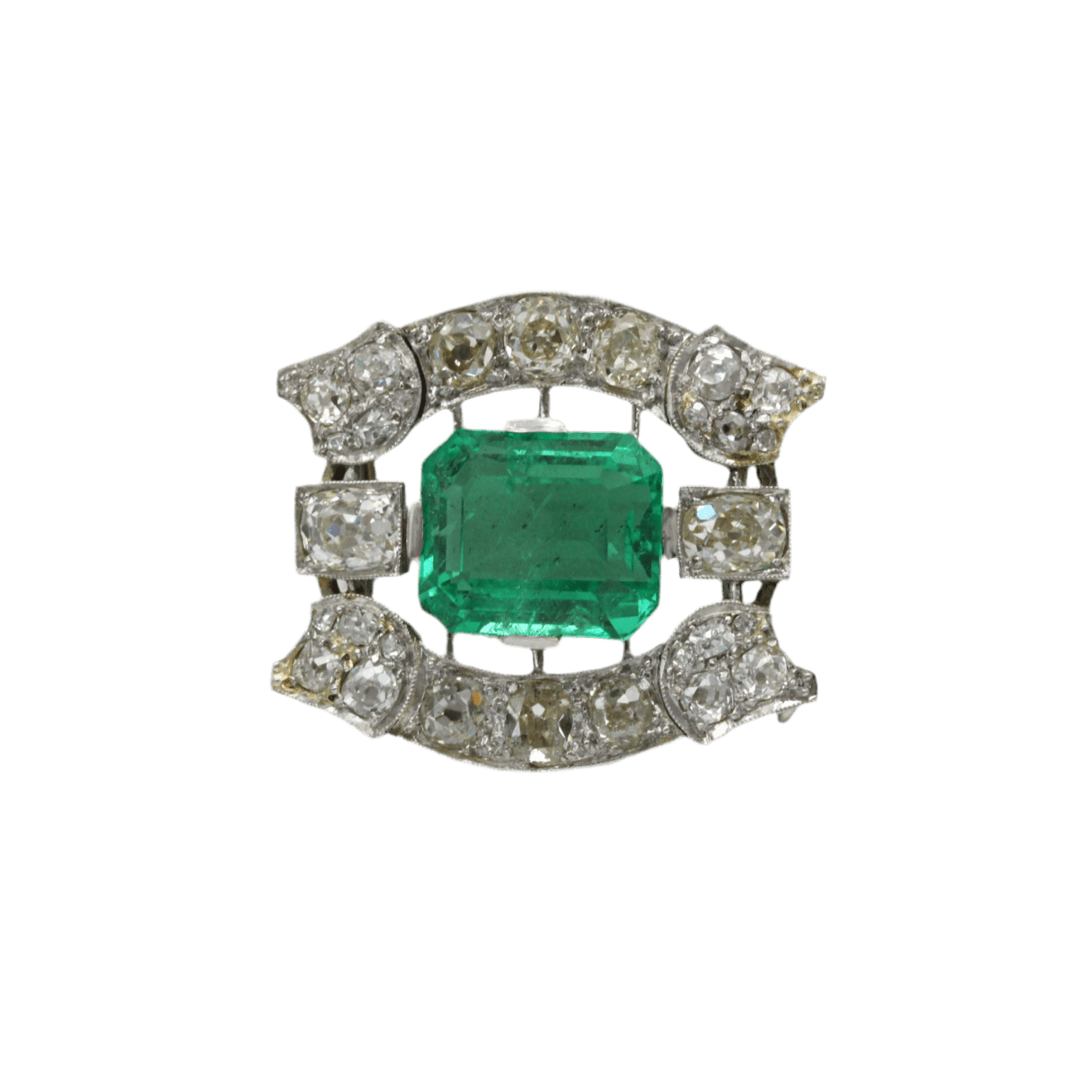 Broche Épingle en or blanc, platine, émeraude et diamants - Castafiore