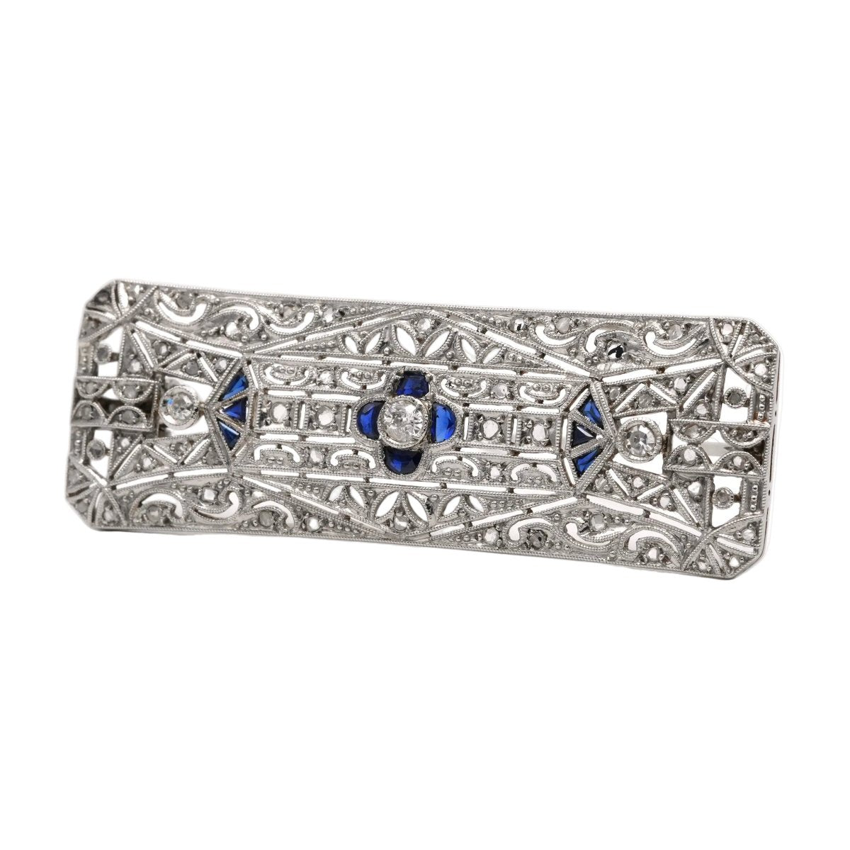 Broche Épingle en or blanc, saphirs et diamants - Castafiore