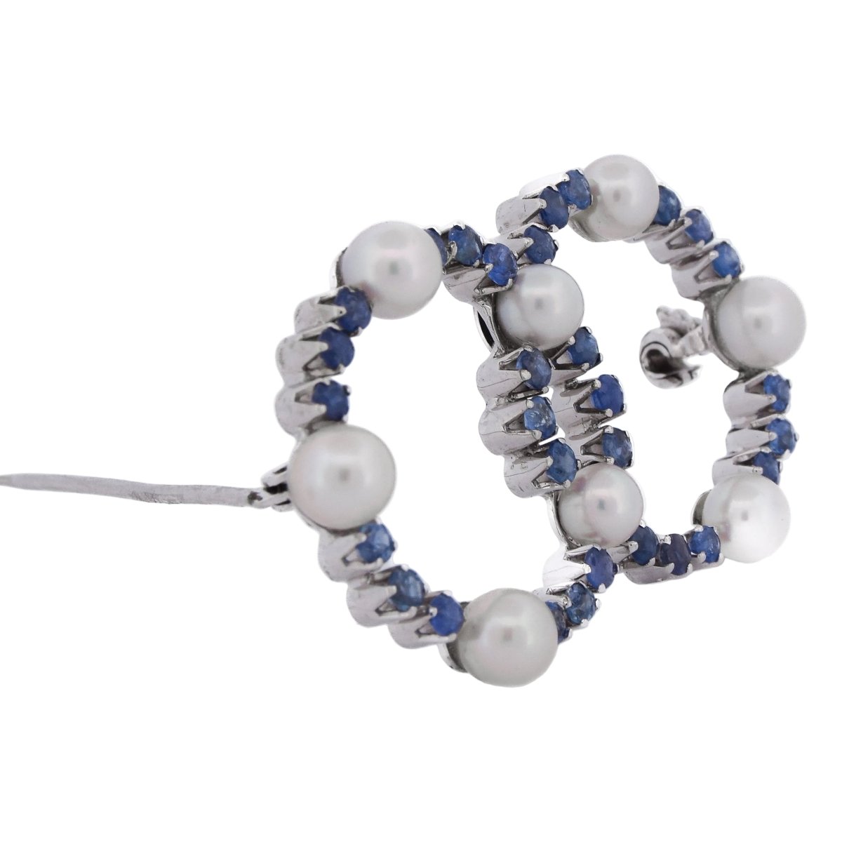 Broche Épingle en or blanc, saphirs et perles - Castafiore