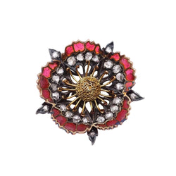 broche Épingle en or jaune, argent, émail et diamants. - Castafiore