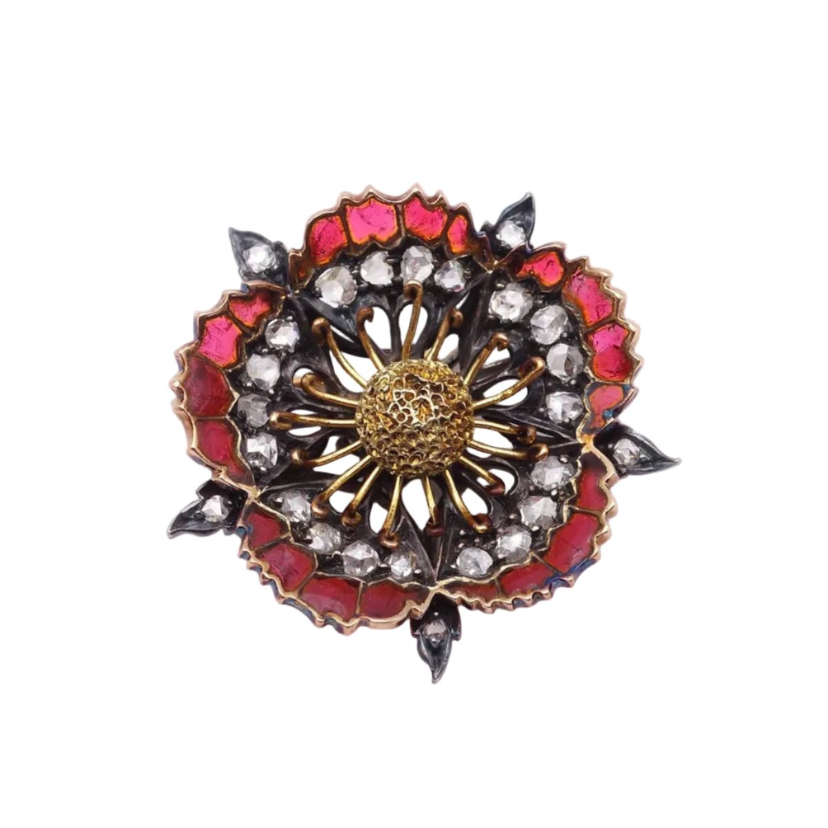 broche Épingle en or jaune, argent, émail et diamants. - Castafiore