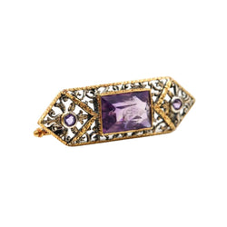 Broche Épingle en or jaune, argent et améthystes - Castafiore